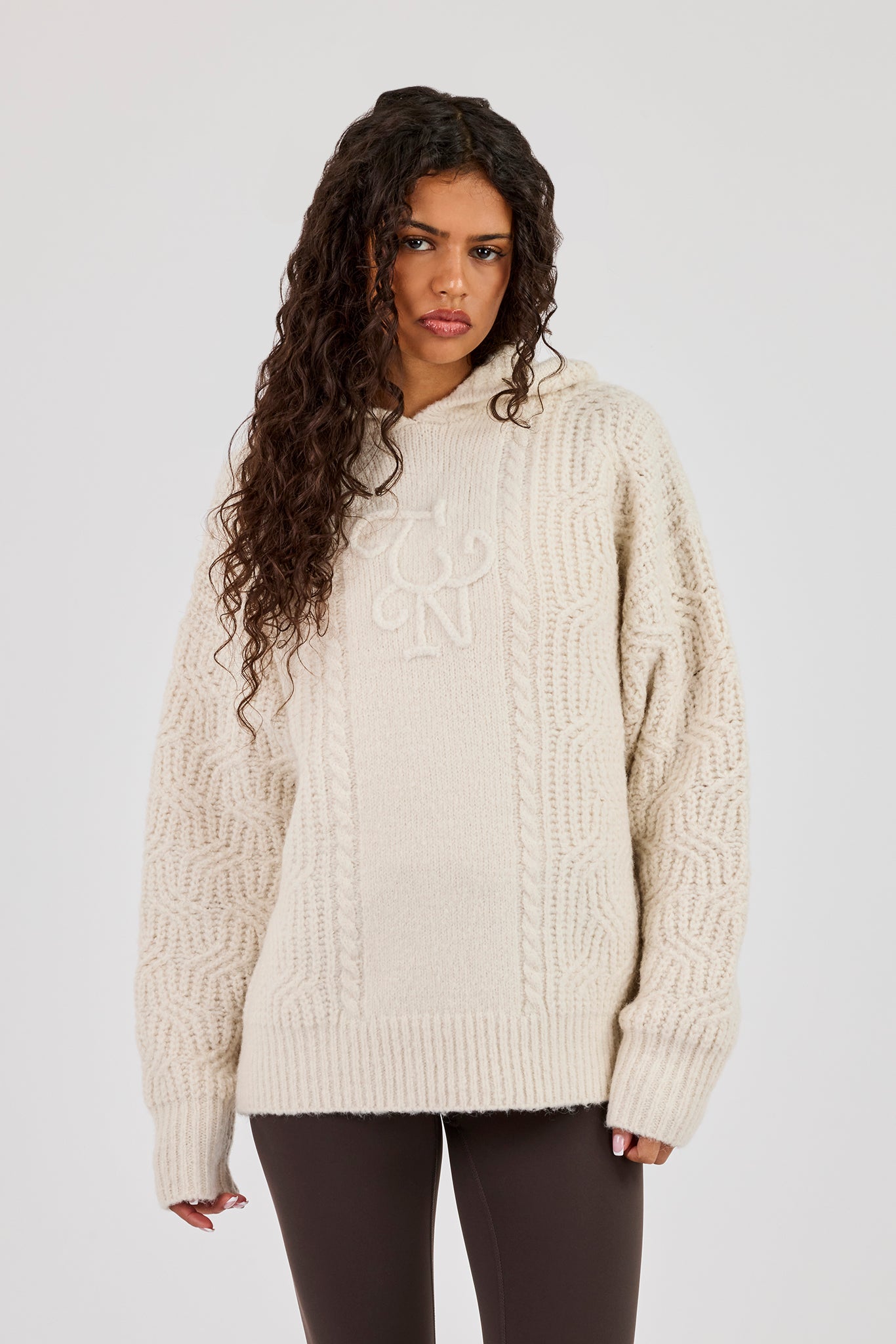CN Cable Knit Oversized Hoodie - Off White